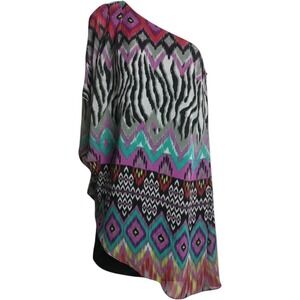 Bisou Bisou Michele Bohbot One Shoulder Dress Size 4 Zebra Geometric Print Black